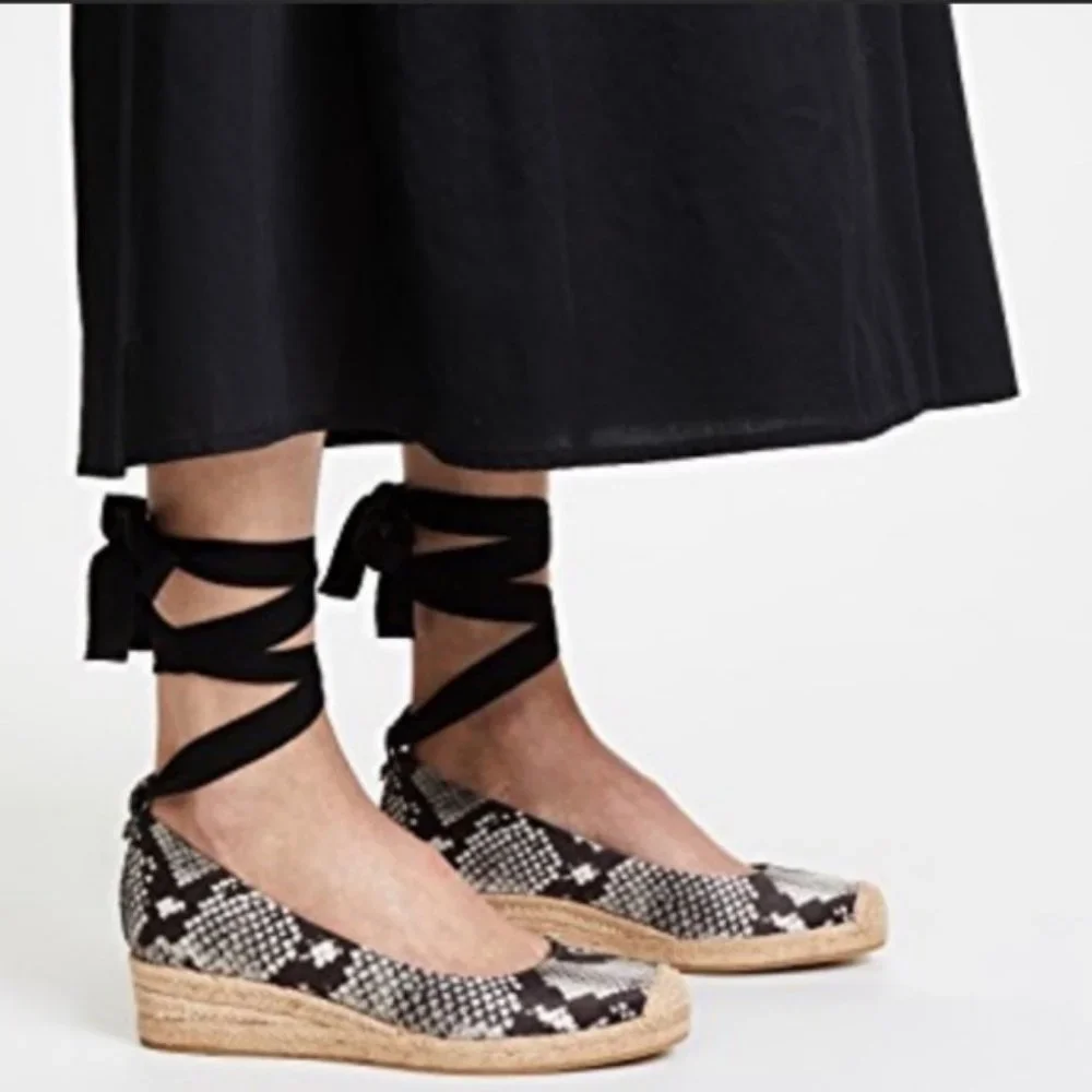 Tory Burch Heather Snakeskin Espadrille Wedge Heels Sz 7